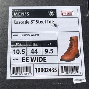 Arita work boots steel toe 10.5 we wide